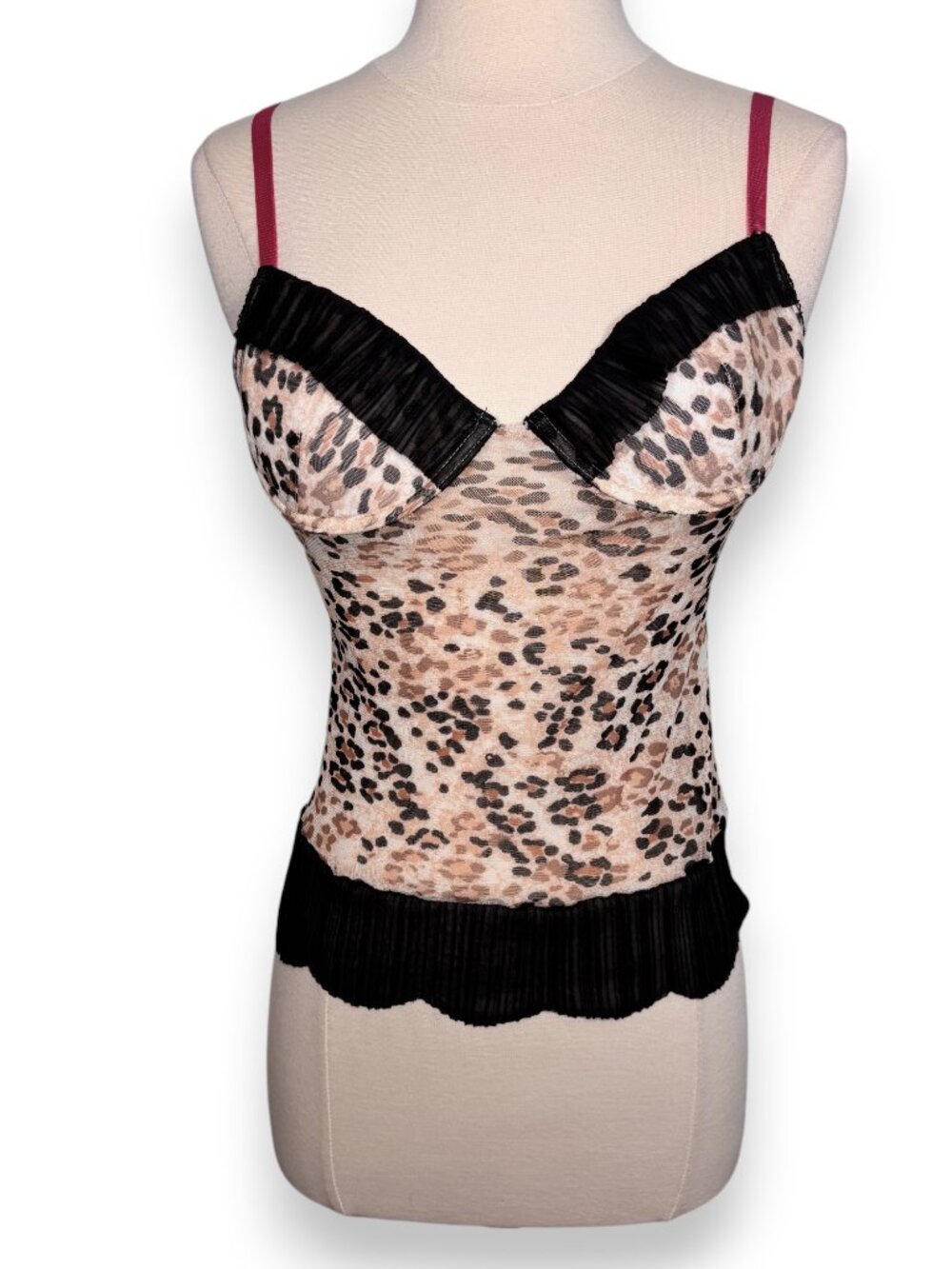 Rampage Y2K Cheetah Animal Print Mesh Underwire Lined Cups Sheer Cami Top 34B